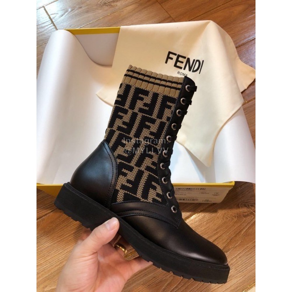 Fendi Fashion Calf Knitted Short Boots For Women Coffee