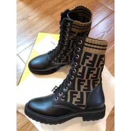 Fendi Fashion Calf Knitted Short Boots For Women Coffee