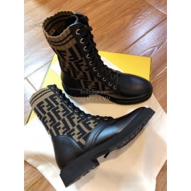 Fendi Fashion Calf Knitted Short Boots For Women Coffee
