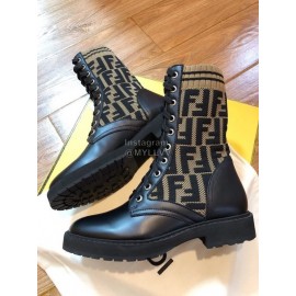 Fendi Fashion Calf Knitted Short Boots For Women Coffee