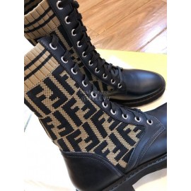 Fendi Fashion Calf Knitted Short Boots For Women Coffee