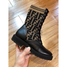 Fendi Fashion Calf Knitted Short Boots For Women Coffee