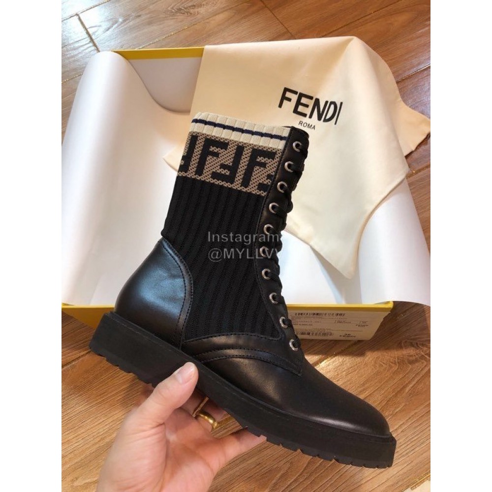 Fendi Fashion Calf Knitted Short Boots For Women Black