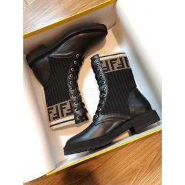 Fendi Fashion Calf Knitted Short Boots For Women Black