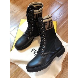 Fendi Fashion Calf Knitted Short Boots For Women Black