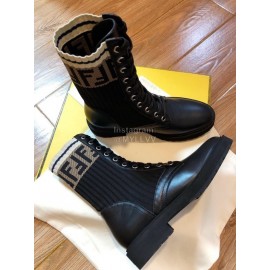 Fendi Fashion Calf Knitted Short Boots For Women Black