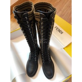 Fendi Fashion Calf Knitted Long Boots For Women Coffee
