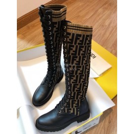 Fendi Fashion Calf Knitted Long Boots For Women Coffee