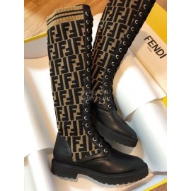 Fendi Fashion Calf Knitted Long Boots For Women Coffee