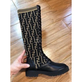 Fendi Fashion Calf Knitted Long Boots For Women Coffee