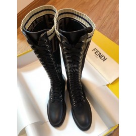 Fendi Fashion Calf Knitted Long Boots For Women Black