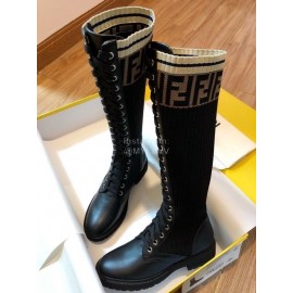 Fendi Fashion Calf Knitted Long Boots For Women Black