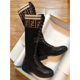 Fendi Fashion Calf Knitted Long Boots For Women Black