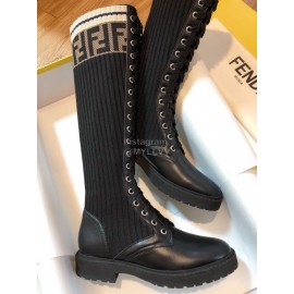 Fendi Fashion Calf Knitted Long Boots For Women Black