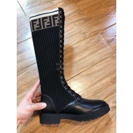 Fendi Fashion Calf Knitted Long Boots For Women Black