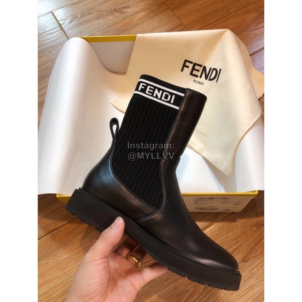 Fendi Fashion Black Calf Knitted Short Boots For Women