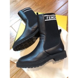 Fendi Fashion Black Calf Knitted Short Boots For Women