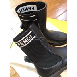 Fendi Fashion Black Calf Knitted Short Boots For Women