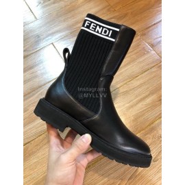 Fendi Fashion Black Calf Knitted Short Boots For Women