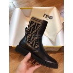 Fendi Fashion Calf Coffee Knitted Short Boots For Women