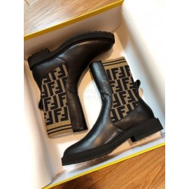 Fendi Fashion Calf Coffee Knitted Short Boots For Women