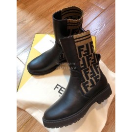 Fendi Fashion Calf Coffee Knitted Short Boots For Women