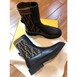 Fendi Fashion Calf Coffee Knitted Short Boots For Women