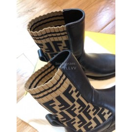 Fendi Fashion Calf Coffee Knitted Short Boots For Women