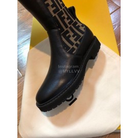 Fendi Fashion Calf Coffee Knitted Short Boots For Women