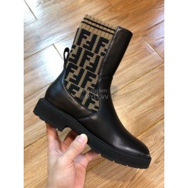 Fendi Fashion Calf Coffee Knitted Short Boots For Women
