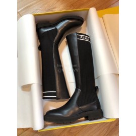 Fendi Fashion Black Calf Knitted Long Boots For Women