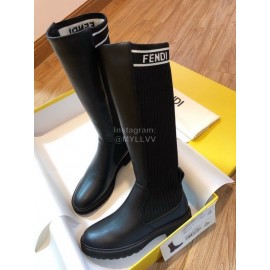 Fendi Fashion Black Calf Knitted Long Boots For Women