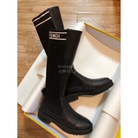 Fendi Fashion Black Calf Knitted Long Boots For Women