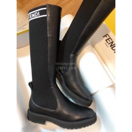 Fendi Fashion Black Calf Knitted Long Boots For Women