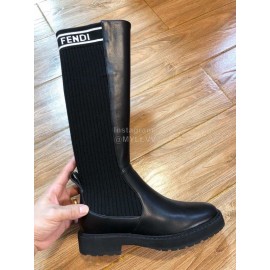 Fendi Fashion Black Calf Knitted Long Boots For Women