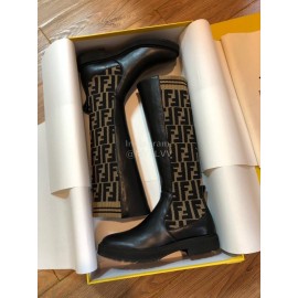 Fendi Fashion Calf Coffee Knitted Long Boots For Women