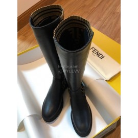 Fendi Fashion Calf Coffee Knitted Long Boots For Women