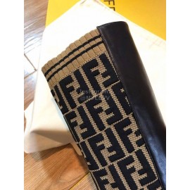 Fendi Fashion Calf Coffee Knitted Long Boots For Women