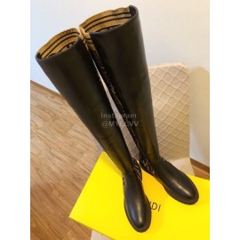 Fendi Fashion Calf Knitted Knee High Boots For Women Brown