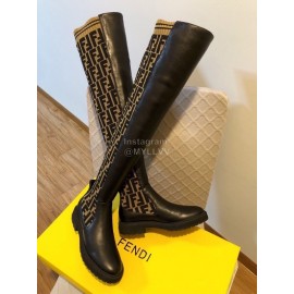 Fendi Fashion Calf Knitted Knee High Boots For Women Brown