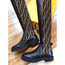 Fendi Fashion Calf Knitted Knee High Boots For Women Brown