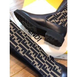 Fendi Fashion Calf Knitted Knee High Boots For Women Brown