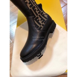 Fendi Fashion Calf Knitted Knee High Boots For Women Brown