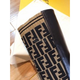 Fendi Fashion Calf Knitted Knee High Boots For Women Brown