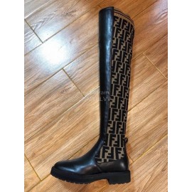 Fendi Fashion Calf Knitted Knee High Boots For Women Brown
