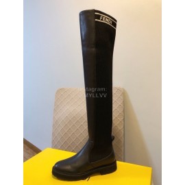 Fendi Fashion Calf Knitted Knee High Boots For Women Black