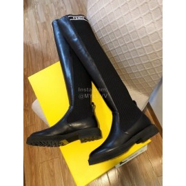 Fendi Fashion Calf Knitted Knee High Boots For Women Black