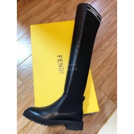 Fendi Fashion Calf Knitted Knee High Boots For Women Black