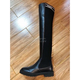 Fendi Fashion Calf Knitted Knee High Boots For Women Black