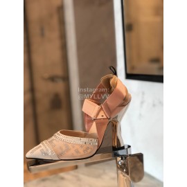 Fendi New Jacquard Ribbon Sheepskin High Heel Sandals For Women White